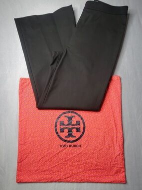 Tory Burch Black Flare Leggings with Pink-Orange Logo Dust Bag